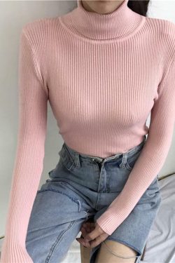 Y2K Grunge Turtleneck Sweatshirt - Retro 90s Fashion, Summer Y2K Outfits, Pastel Goth Style