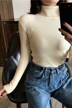 Y2K Grunge Turtleneck Sweatshirt - Retro 90s Fashion, Summer Y2K Outfits, Pastel Goth Style