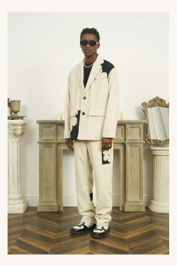Y2K Grunge Two-Tone Flower Corduroy Blazer - Retro 90s Summer Outfit, Pastel Goth Fashion