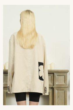 Y2K Grunge Two-Tone Flower Corduroy Blazer - Retro 90s Summer Outfit, Pastel Goth Fashion