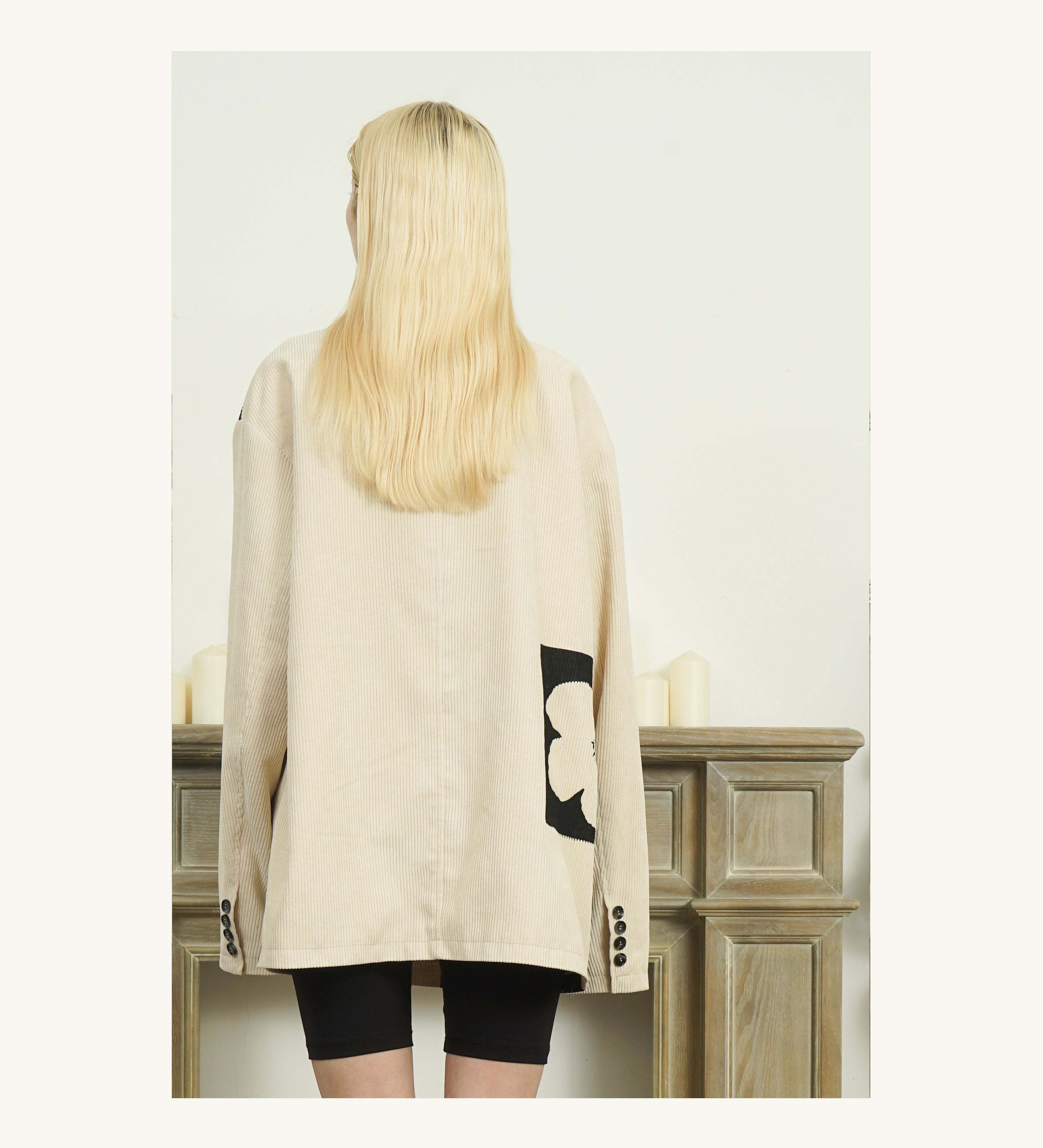 Y2K Grunge Two-Tone Flower Corduroy Blazer - Retro 90s Summer Outfit, Pastel Goth Fashion