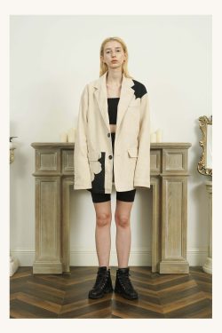 Y2K Grunge Two-Tone Flower Corduroy Blazer - Retro 90s Summer Outfit, Pastel Goth Fashion