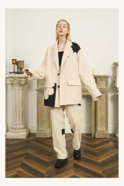 Y2K Grunge Two-Tone Flower Corduroy Blazer - Retro 90s Summer Outfit, Pastel Goth Fashion