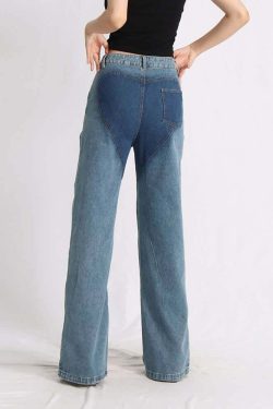 Y2K Grunge Two Tone Criss Cross Cut Out Denim Jeans - 90s Retro Summer Fashion