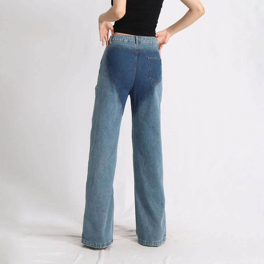 Y2K Grunge Two Tone Criss Cross Cut Out Denim Jeans - 90s Retro Summer Fashion