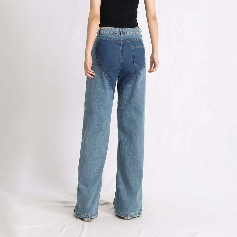 Y2K Grunge Two Tone Criss Cross Cut Out Denim Jeans - 90s Retro Summer Fashion