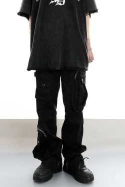 Y2K Grunge Utility Cargo Pants - Retro 90s Fashion, Dark Y2K Summer Outfits, Gothic Style