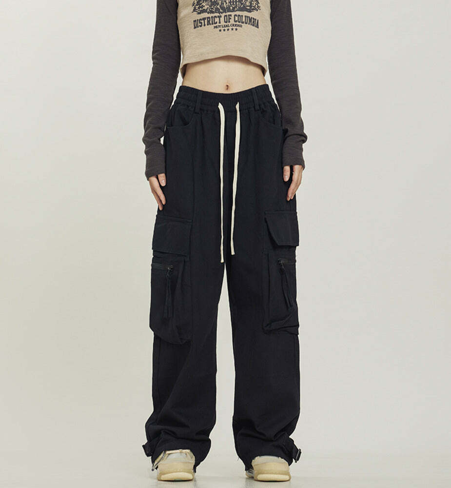 Y2K Grunge Utility Cargo Pants - Retro 90s Fashion, Summer Y2K Outfits, Gothic Y2K Style