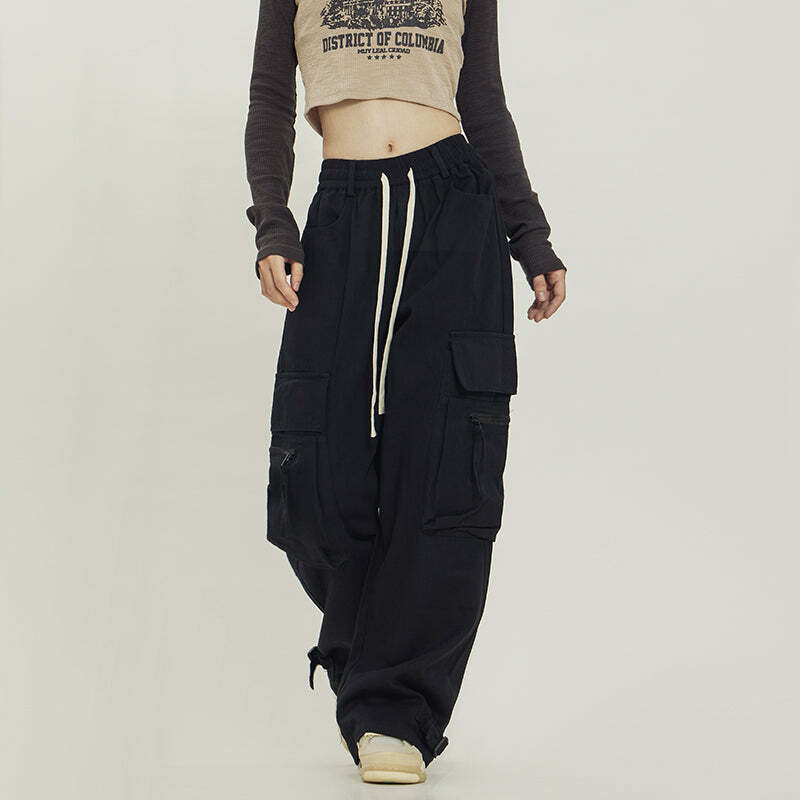 Y2K Grunge Utility Cargo Pants - Retro 90s Fashion, Summer Y2K Outfits, Gothic Y2K Style