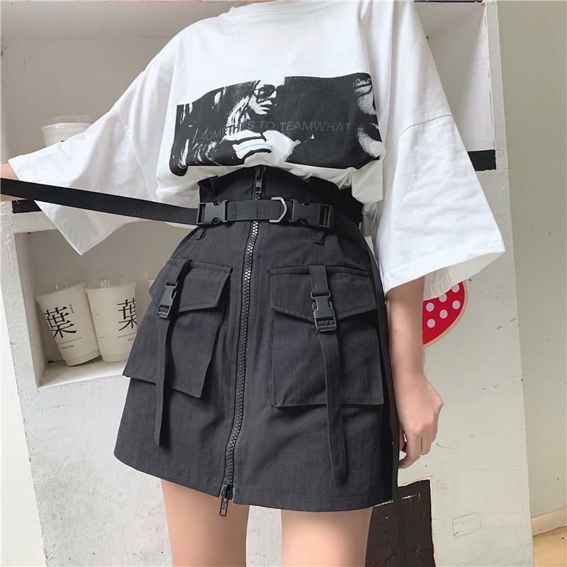 Y2K Grunge Utility Cargo Skirt - 90s Retro Summer Outfit, Y2K Fashion, Pastel Goth Style