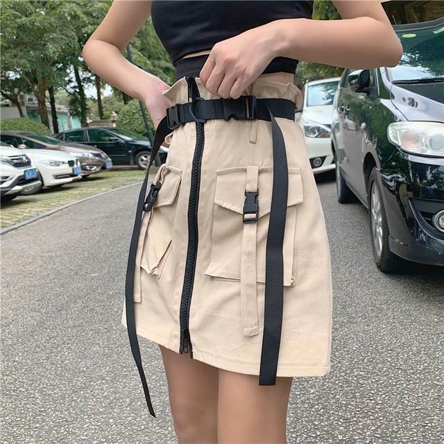 Y2K Grunge Utility Cargo Skirt - 90s Retro Summer Outfit, Y2K Fashion, Pastel Goth Style