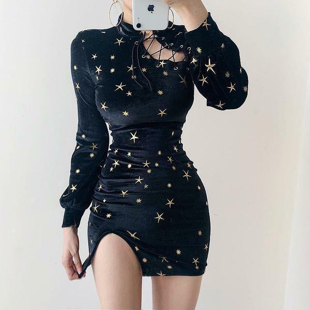 Y2K Grunge Velvet Dress - 90s Fashion, Retro Style, Summer Party Outfit, Gothic Y2K V
