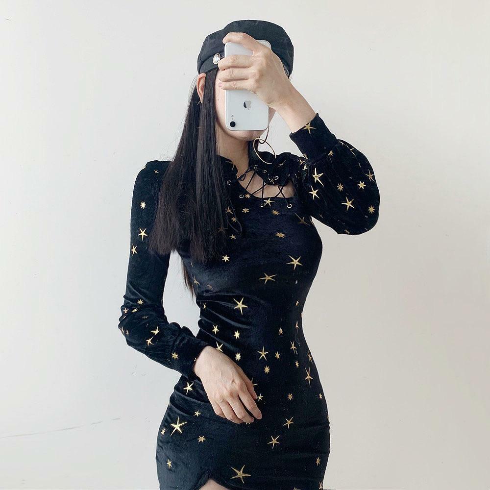 Y2K Grunge Velvet Dress - 90s Fashion, Retro Style, Summer Party Outfit, Gothic Y2K V