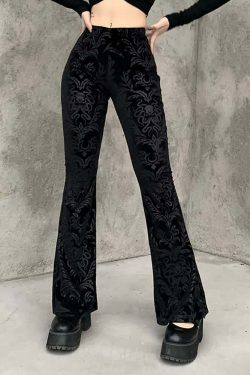 Y2K Grunge Velvet Flare Pants - Retro 90s Goth Fashion for Summer and Party Outfits
