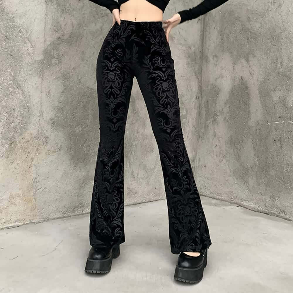 Y2K Grunge Velvet Flare Pants - Retro 90s Goth Fashion for Summer and Party Outfits