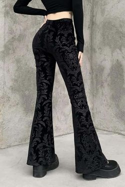 Y2K Grunge Velvet Flare Pants - Retro 90s Goth Fashion for Summer and Party Outfits