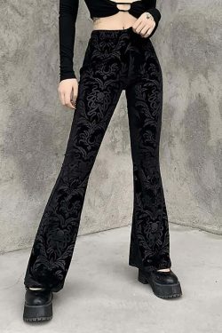 Y2K Grunge Velvet Flare Pants - Retro 90s Goth Fashion for Summer and Party Outfits