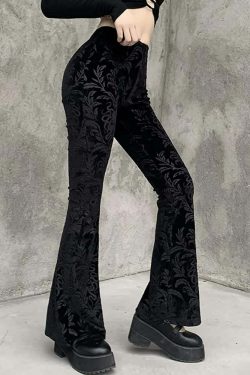 Y2K Grunge Velvet Flare Pants - Retro 90s Goth Fashion for Summer and Party Outfits