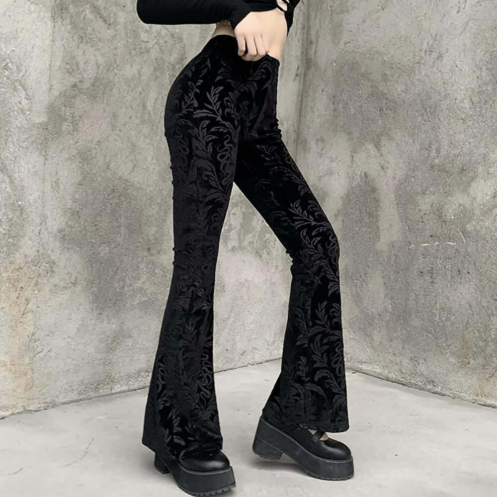 Y2K Grunge Velvet Flare Pants - Retro 90s Goth Fashion for Summer and Party Outfits
