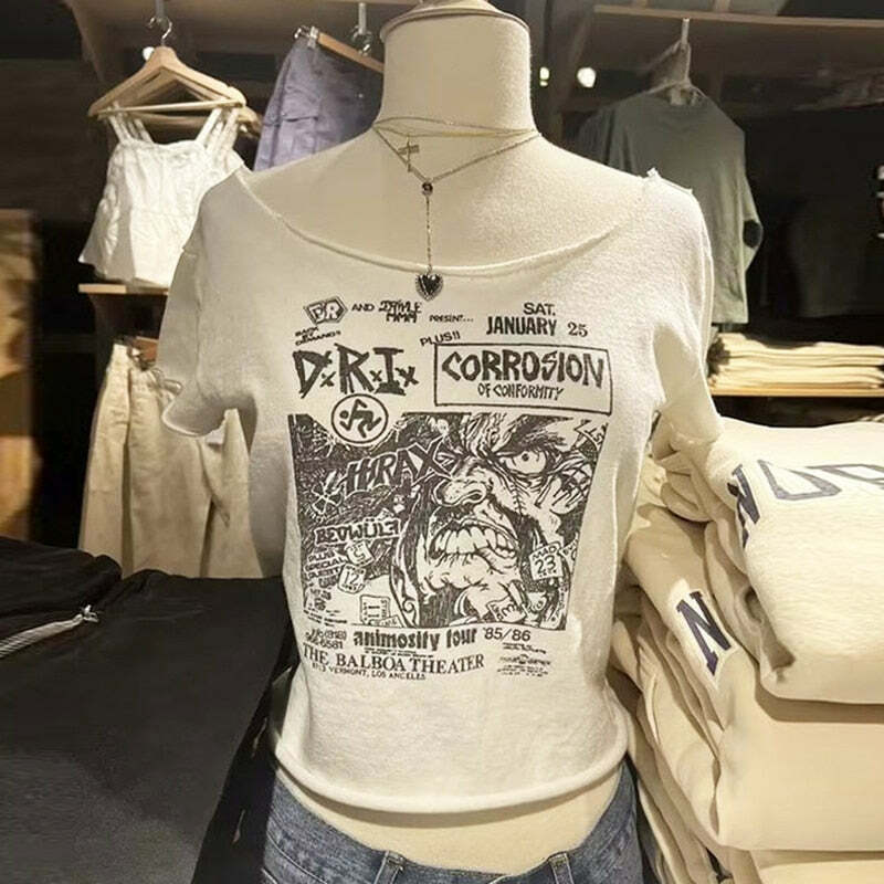 Y2K Grunge Vintage Punk Rock T-Shirt - 90s Fashion, Retro Style, Y2K Summer Outfits