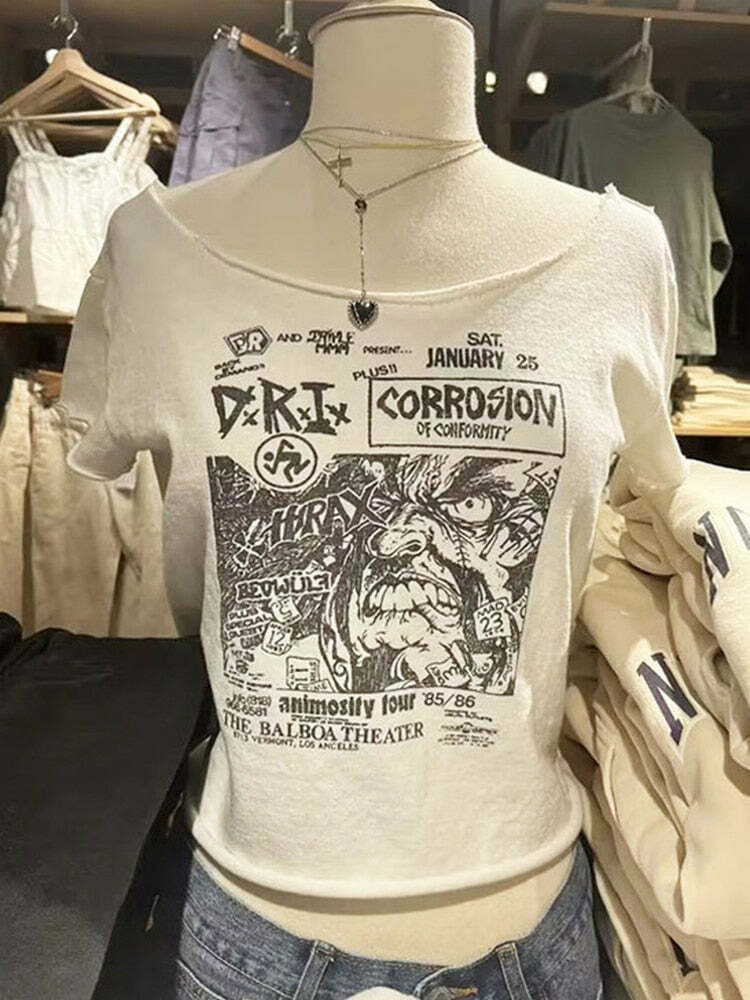Y2K Grunge Vintage Punk Rock T-Shirt - 90s Fashion, Retro Style, Y2K Summer Outfits