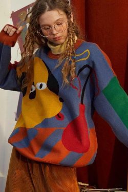 Y2K Grunge Vintage Sweater - 90s Fashion, Retro Style, Pastel Goth, Y2K Outfits Women