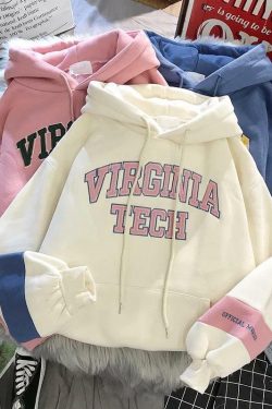 Y2K Grunge Virginia Tech Hoodie - Retro 90s Fashion, Summer Y2K Outfits, Pastel Goth Style