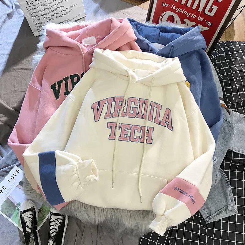 Y2K Grunge Virginia Tech Hoodie - Retro 90s Fashion, Summer Y2K Outfits, Pastel Goth Style
