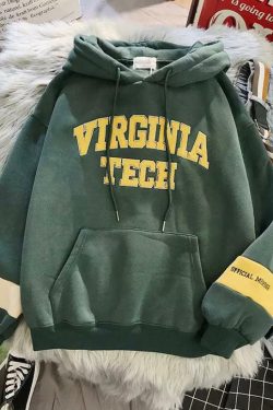 Y2K Grunge Virginia Tech Hoodie - Retro 90s Fashion, Summer Y2K Outfits, Pastel Goth Style