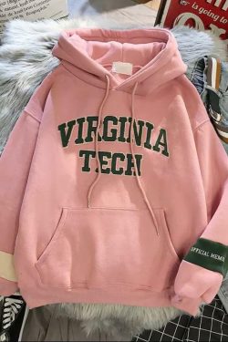 Y2K Grunge Virginia Tech Hoodie - Retro 90s Fashion, Summer Y2K Outfits, Pastel Goth Style