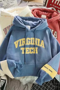Y2K Grunge Virginia Tech Hoodie - Retro 90s Fashion, Summer Y2K Outfits, Pastel Goth Style