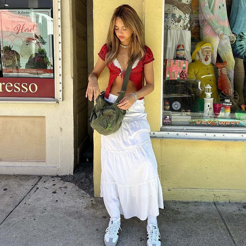 Y2K Grunge Walker Maxi Skirt - Retro 90s Fashion, Summer Y2K Outfits, Pastel Goth Style