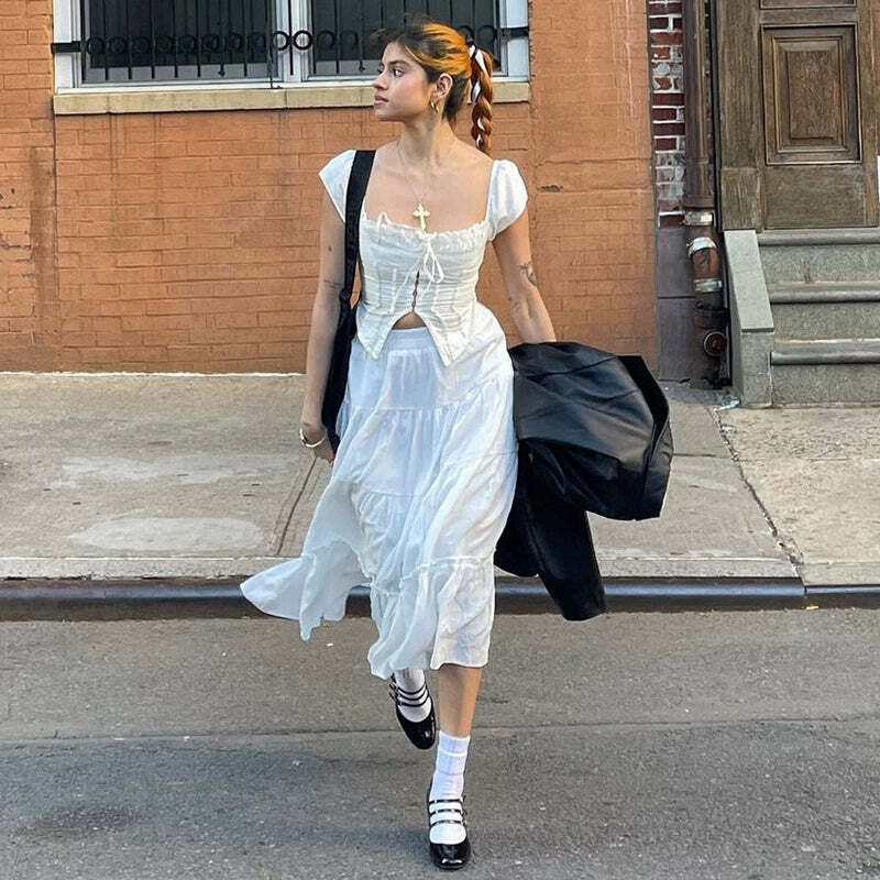 Y2K Grunge Walker Maxi Skirt - Retro 90s Fashion, Summer Y2K Outfits, Pastel Goth Style