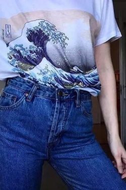 Y2K Grunge Wave of Kanagawa T-Shirt - Retro 90s Summer Outfit, Pastel Goth, Y2K Fashion
