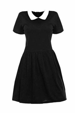 Y2K Grunge Wednesday Addams Cosplay Dress - Short Sleeves, 90s Retro Goth Outfit
