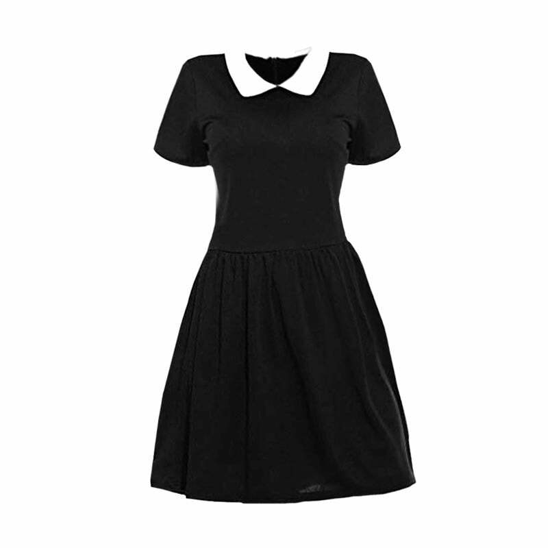 Y2K Grunge Wednesday Addams Cosplay Dress - Short Sleeves, 90s Retro Goth Outfit