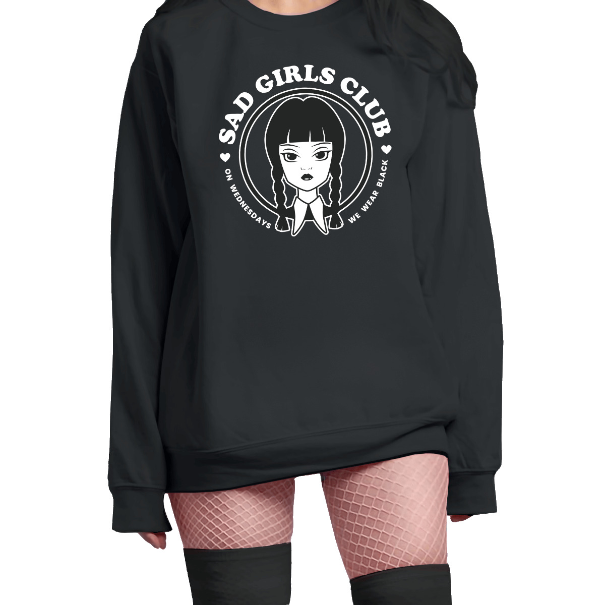 Y2K Grunge Wednesday Addams Sad Girls Club Sweatshirt - 90s Retro Goth Fashion