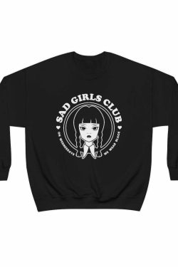 Y2K Grunge Wednesday Addams Sad Girls Club Sweatshirt - 90s Retro Goth Fashion