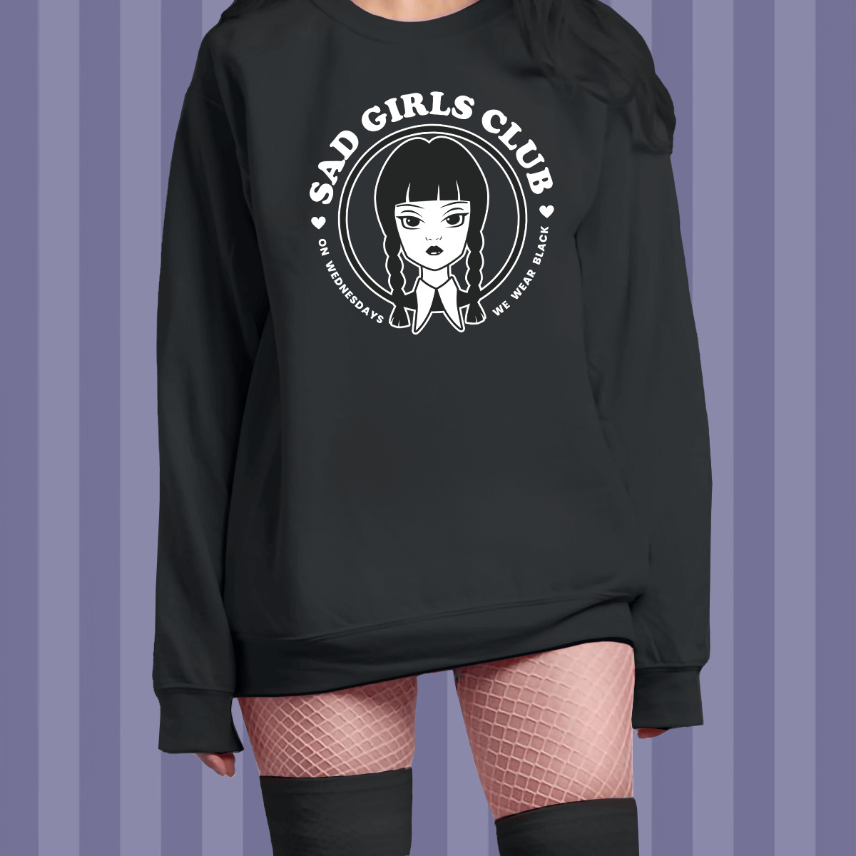 Y2K Grunge Wednesday Addams Sad Girls Club Sweatshirt - 90s Retro Goth Fashion