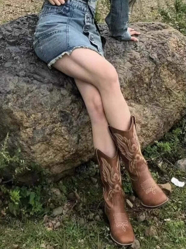 Y2K Grunge Western Cowboy Boots - Retro 90s Fashion, Y2K Summer & Party Outfits
