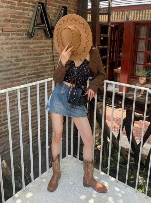 Y2K Grunge Western Cowboy Boots - Retro 90s Fashion, Y2K Summer & Party Outfits