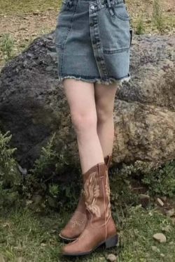 Y2K Grunge Western Cowboy Boots - Retro 90s Fashion, Y2K Summer & Party Outfits