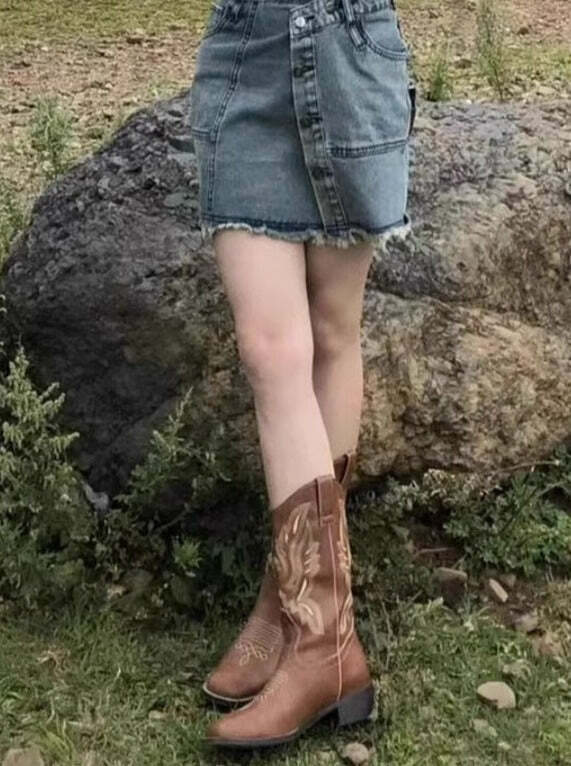 Y2K Grunge Western Cowboy Boots - Retro 90s Fashion, Y2K Summer & Party Outfits