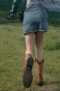 Y2K Grunge Western Cowboy Boots - Retro 90s Fashion, Y2K Summer & Party Outfits