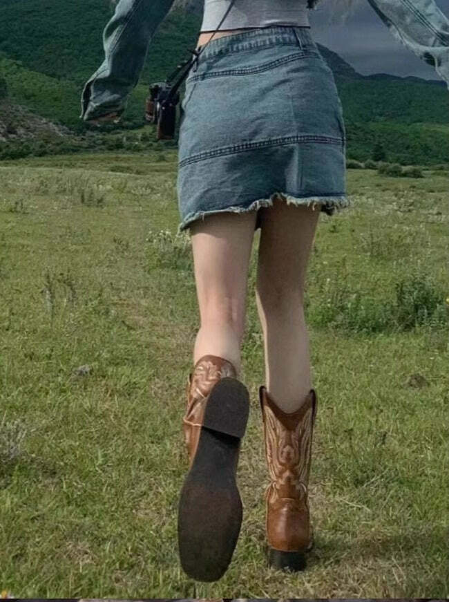 Y2K Grunge Western Cowboy Boots - Retro 90s Fashion, Y2K Summer & Party Outfits