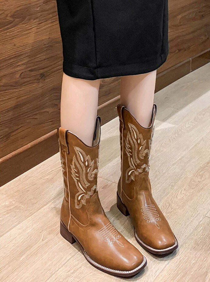 Y2K Grunge Western Cowboy Boots - Retro 90s Fashion, Y2K Summer & Party Outfits