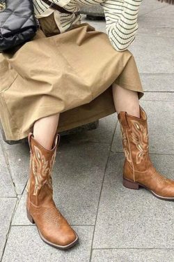 Y2K Grunge Western Cowboy Boots - Retro 90s Fashion, Y2K Summer & Party Outfits