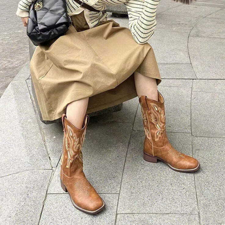 Y2K Grunge Western Cowboy Boots - Retro 90s Fashion, Y2K Summer & Party Outfits