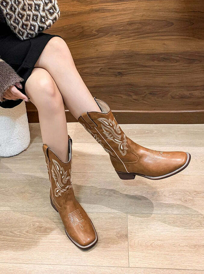 Y2K Grunge Western Cowboy Boots - Retro 90s Fashion, Y2K Summer & Party Outfits