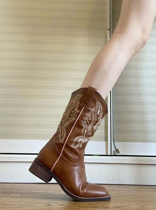Y2K Grunge Western Cowboy Boots - Retro 90s Fashion, Y2K Summer & Party Outfits